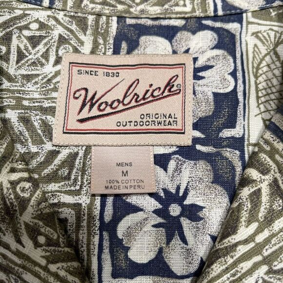 Woolrich Shirt Adult Extra Medium Green Blue Floral Hawaiian Short Sleeve Mens - Picture 4 of 9